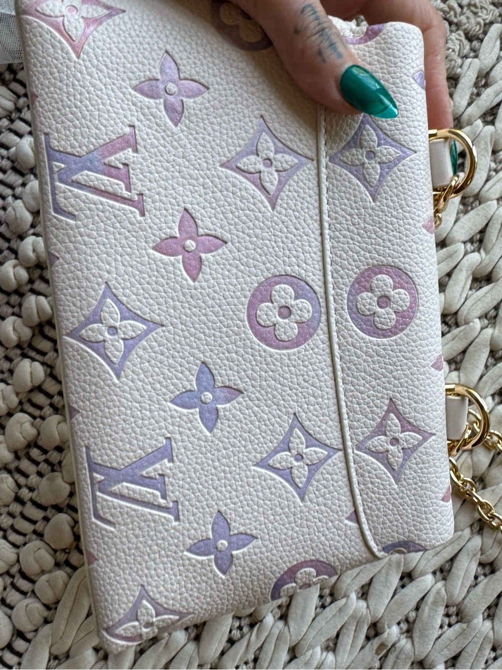Louis Vuitton Inspired White Mini Top Handle Bag with Pastel Monogram - Picture 6 of 15